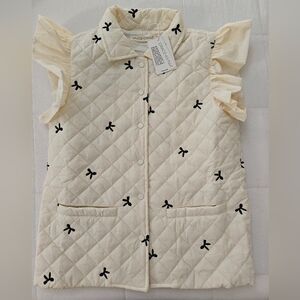 Grace + Emma Quilted Puffer Vest with Black Bows Ivory NWT